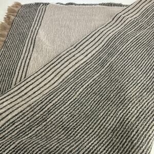 Striped throw blanket Neutral Beige Gray with Fringe Edges